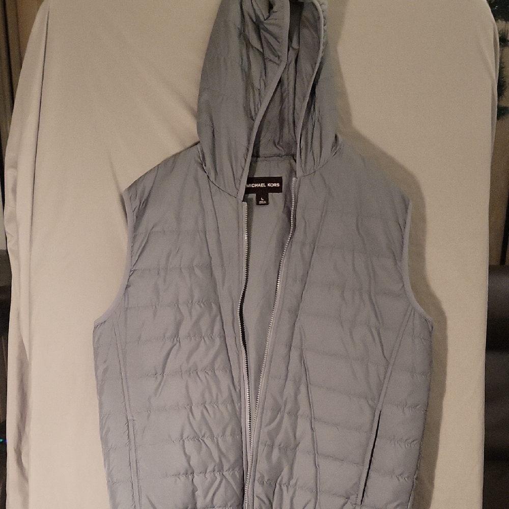 Michael Kors Light Gray Quilted Hooded Vest